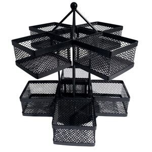 Tea Bag Holder Caddy Rotating Spinning Black Metal Mesh 8 Basket Holds 96 Bags